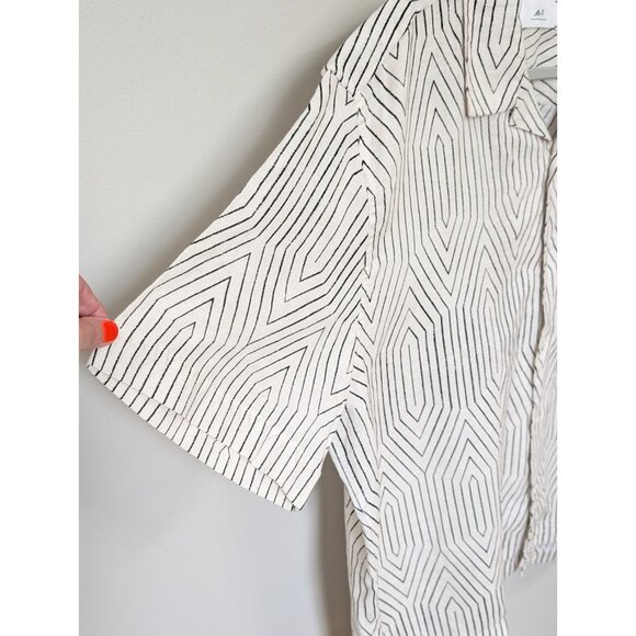 Mr. P Mr. Porter Linen Blend Camp Collar Button Down Shirt Sz XXL Geometric - Picture 5 of 12